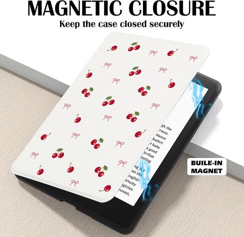 Cute Cherry Red Bow Case for 7" Kindle Paperwhite(12Th Gen,2024)&Kindle Colorsoft Stylish Exquisite Cover with Hand Strap Soft Pu Leather Case Compatible with Kindle Basic Auto Sleep&Wake in Saudi Arabia