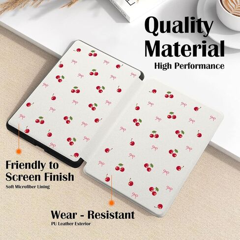 Cute Cherry Red Bow Case for 7" Kindle Paperwhite(12Th Gen,2024)&Kindle Colorsoft Stylish Exquisite Cover with Hand Strap Soft Pu Leather Case Compatible with Kindle Basic Auto Sleep&Wake in Saudi Arabia