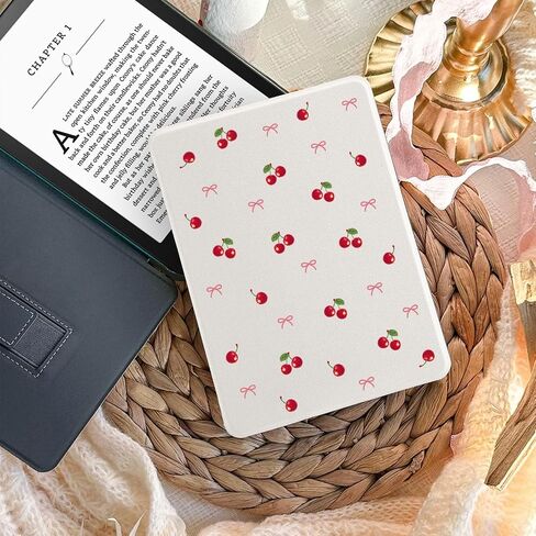 Cute Cherry Red Bow Case for 7" Kindle Paperwhite(12Th Gen,2024)&Kindle Colorsoft Stylish Exquisite Cover with Hand Strap Soft Pu Leather Case Compatible with Kindle Basic Auto Sleep&Wake in Saudi Arabia