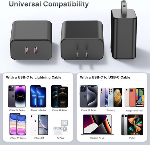 Susnwere 65W Dual USB C Charger Block, 3-Port 100W Fast USB-C Power Adapter Wall Charger Plug Type C Charging Adapter for Laptop & Tablets/Android Phones iPhone 17/16/15 Pro Max, iPad Pro/Air/mini in Kuwait