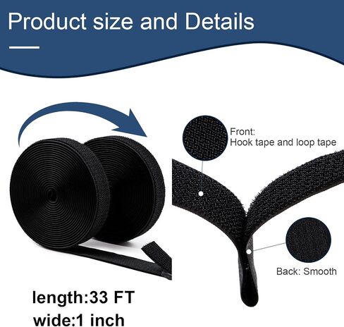 Hook and Loop Cable Straps 1" x 16.5 Ft with 24 Buckles Adjustable Fastening Reusable Nylon Securing Cord Cinch Strap Ties Free Cut for Cable Management RV Workshop DIY (Black) in Kuwait