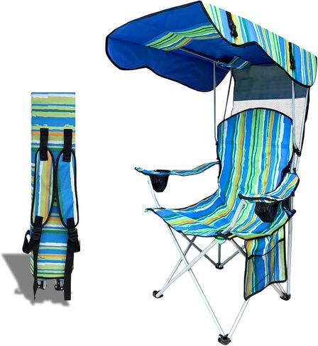 Portable Camping Chair with Adjustable Canopy Shade- Folding Camping Lounge Chair with Cup Holder & Side Pocket for Outdoor Camping, Fishing, Beach - Support 330 LBS (Streak) in Saudi Arabia