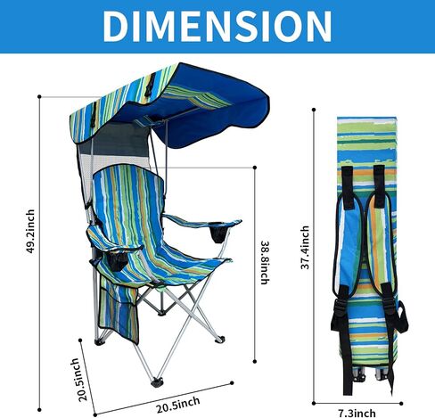 Portable Camping Chair with Adjustable Canopy Shade- Folding Camping Lounge Chair with Cup Holder & Side Pocket for Outdoor Camping, Fishing, Beach - Support 330 LBS (Streak) in Saudi Arabia