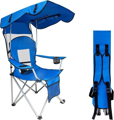 Portable Camping Chair with Adjustable Canopy Shade- Folding Camping Lounge Chair with Cup Holder & Side Pocket for Outdoor Camping, Fishing, Beach - Support 330 LBS (Streak) in Saudi Arabia