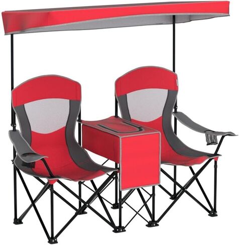 S AFSTAR Double Camping Chair w/Shade Canopy, 2-Person Folding Camp and Beach Chair with Mini Table Beverage Cup Holder Carrying Bag, Collapsible Camping Chairs for Garden Patio Pool Beach in Kuwait