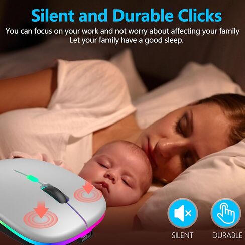 aMZCaSE LED Wireless Mouse, Rechargeable Slim Silent Mice 2.4G Portable Office Optical Mouse with USB Receiver and Type-C Adapter, 3 Adjustable DPI for Laptop, Computer, PC, Notebook, Desktop (Black) in Kuwait