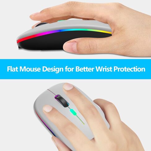 aMZCaSE LED Wireless Mouse, Rechargeable Slim Silent Mice 2.4G Portable Office Optical Mouse with USB Receiver and Type-C Adapter, 3 Adjustable DPI for Laptop, Computer, PC, Notebook, Desktop (Black) in Kuwait