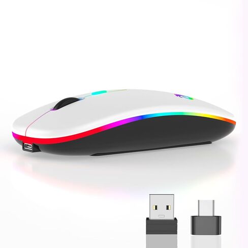 aMZCaSE LED Wireless Mouse, Rechargeable Slim Silent Mice 2.4G Portable Office Optical Mouse with USB Receiver and Type-C Adapter, 3 Adjustable DPI for Laptop, Computer, PC, Notebook, Desktop (Black) in Kuwait