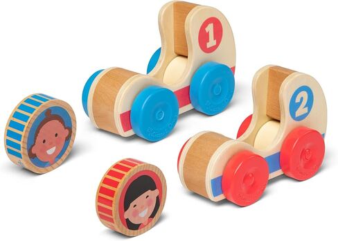 Melissa & Doug GO Tots Wooden Race Cars (2 Cars, 2 Disks) - Stacking Toys For Infants, Hand Push Vehicles, Wooden Car Toys For Toddlers Ages 1+ - FSC-Certified Materials in Saudi Arabia