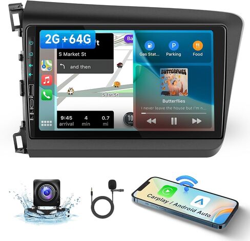 for Honda Civic 2012-2015 Android Car Stereo with Wireless Carplay Android Auto, 9 Inch Touch Screen Bluetooth Car Radio Support GPS Navigation WiFi HiFi Audio FM SWC USB + HD Backup Camera in Saudi Arabia
