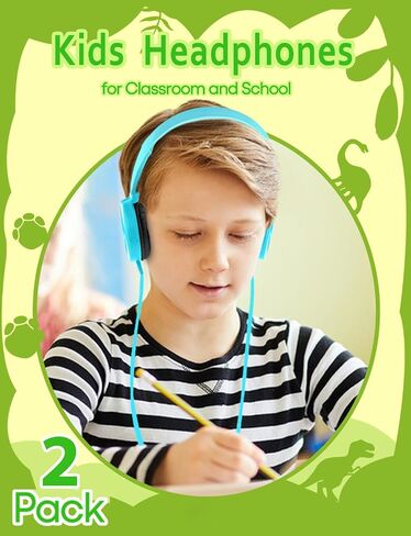 2 Pack Kids Headphones for School Classroom K-12, Swivel Foldable, HD Stereo, 3.5mm Jack Wired Headphone for Kids Children Student (Blue+Pink) in Kuwait
