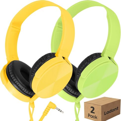 2 Pack Kids Headphones for School Classroom K-12, Swivel Foldable, HD Stereo, 3.5mm Jack Wired Headphone for Kids Children Student (Blue+Pink) in Kuwait