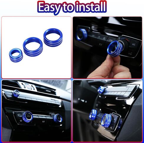 Car Center Console Air Conditioner Knobs Ring Trim Compatible with BMW 1 2 3 4 Series F30 F34 F46 GT X1 F44 F47 F48 U11,A/C Climate Control and Radio Volume Knob Ring Cover (Red) in Kuwait