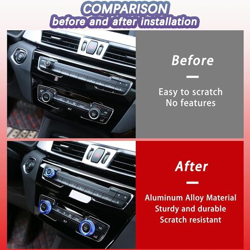 Car Center Console Air Conditioner Knobs Ring Trim Compatible with BMW 1 2 3 4 Series F30 F34 F46 GT X1 F44 F47 F48 U11,A/C Climate Control and Radio Volume Knob Ring Cover (Red) in Kuwait