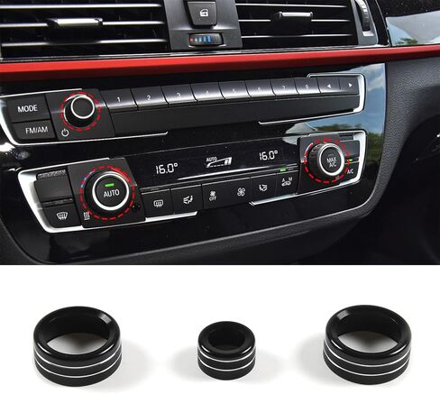 Car Center Console Air Conditioner Knobs Ring Trim Compatible with BMW 1 2 3 4 Series F30 F34 F46 GT X1 F44 F47 F48 U11,A/C Climate Control and Radio Volume Knob Ring Cover (Red) in Kuwait
