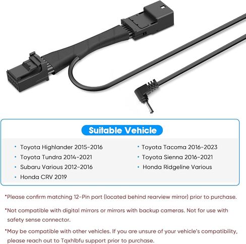 Radar Detector Power Adapter RJ11 Plug (12P Type A) Compatible with Toyota Tacoma15-23,Highlander15-16,Tundra14-21,Sienna,Honda Ridgeline,with Auto-dimming Rearview Mirror,Clean Install in Saudi Arabia