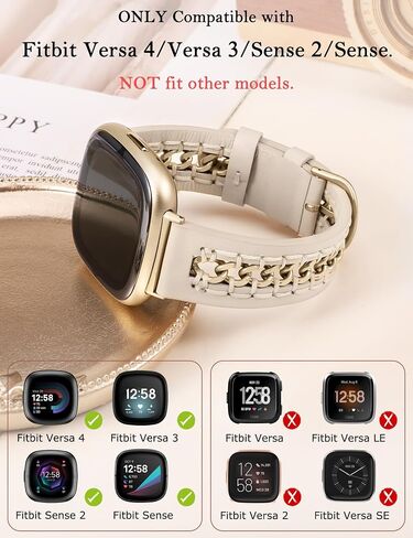 Minyee Leather Band Compatible with Fitbit Versa 4/3/Fitbit Sense 2/1 Bands Women, Dressy Premium Leather Designer Strap with Stainless Steel Metal Chain for Versa 3 4 Sense 2 Smartwatch in Saudi Arabia
