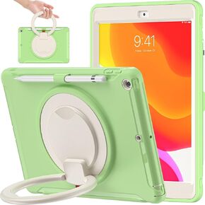 BATYUE for iPad 9th/ 8th/ 7th Generation Case (iPad 10.2 Case 2021/2020/2019) with Screen Protector,Rugged Case with Rotating Stand/Pencil Holder/Pencil Cap Holder (Cheery Pink)