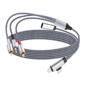 Lightning/Type C to 2 RCA/Aux Cable 1.2M, RCA/AUX Cable with Charging Function, for Lightning/USB C Interface, for iPhone 15/16 Series, Home Theater, DVD, Amplifier, Speaker, Car Stereo, Galaxy S23