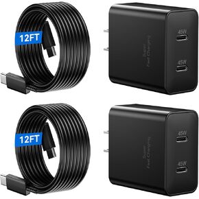 45W Super Fast Charger 2Port Type C Charger Fast Charging 10FT USB C Cord with Android Phone Charger Block for Samsung Galaxy S25 Ultra/S25+/S24/S24 Ultra/S23/S22/S20/Note10+/Tab S9,2Pack