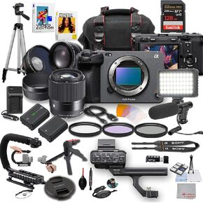 Sony FX3 Full-Frame Cinema Camera with Sigma 30mm f/1.4 DC DN Lens, LED Light, Microphone, 128GB Extreme Speed, U-Grip, Filters, Tripod, Case, Software, & More – Pro Video Bundle (38pc)