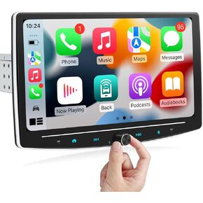 10" Double Din Car Stereo Radio with Wireless Apple CarPlay Android Auto，Detachable Touchscreen, Backup Camera, Bluetooth, GPS Navigation, Netflix, YouTube, Voice Control & HD QLED Display