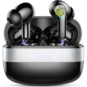 Wireless Earbuds Bluetooth, Bluetooth 5.3 HiFi Stereo Ear Buds With 4 ENC Mic, 48H Playtime Earphones with LED Power Display, IPX7 Waterproof Wireless Headphones Compatible with iOS Android. Black