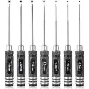 Professional RC Titanium Plated Ti Coated Hex Screwdriver Set - 7PCS Precision Hexagon Allen Kit (0.9-3.0mm) for RC Car, Drone, Helicopter, Durable RC Tool Kit