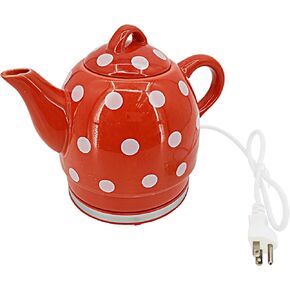 FixtureDisplays® Ceramic Electric Kettle with Red White Polka Dots 13581