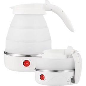 Foldable Electric Travel Kettle – Mini Portable Collapsible Water Boiler with Auto Shut-Off – Compact and Lightweight for Travel, Camping, Office, and Home (White)