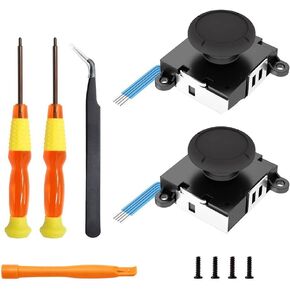 Replacement Joystick Analog Thumbsticks for Switch Joy-Con Controller &Switch Lite (2 Pack), Repair Kit includes Tri-Wing, Philips Screwdriver, Pry Tools & 4 Thumb Caps (Black)