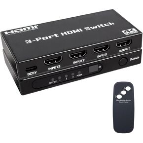 HDMI Switch 3 in 1 Out: 4K@30Hz Ultra HD HDMI Selector with Remote Control, High-Speed 10.2Gbps Transmission, Compatible with PS5, Xbox, Blu-ray, PC, and TV – Plug and Play