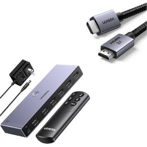 UGREEN HDMI Switch 5 in 1 4K@60Hz Bundle with 8K HDMI 2.1 Cable 48Gbps 6.6FT