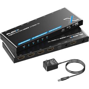 4K HDMI Splitter 1x4 مع مستخرج من الصوت ، DownScaler & Edid ، 4K@60Hz HDR HDMI 2.0 18GBPS HDMI DUPLICATOR مع TOSLINK و 3.5 مم ستيريو خارج ، ودعم HDCP 2.2 لتلفزيون Apple ، PS5 ، Xbox ، Roku ، Projector ...
