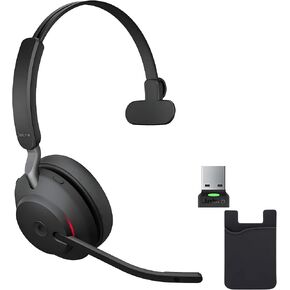 سماعة جابرا Evolve2 65 اللاسلكية MS USB Mono، بلوتوث دونجل، متوافقة مع Zoom، Webex، الهواتف الذكية، الأجهزة اللوحية، المكالمات الهاتفية، محفظة Global Teck المحمولة وحزمة الدعم الذهبية، 26599-899-999
