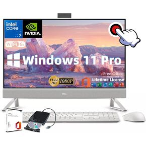 Dell Inspiron 27 All-in-One Desktop • 27" FHD IPS Touchscreen (1920 x 1080) • w/Office Lifetime • NVIDIA GeForce MX570A • Intel 7-150U • Win 11 Pro & External DVD Drive • 64 GB RAM • 1TB SSD
