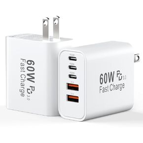 USB C Fast Charger Block, 60W 5-Port USB C Wall Charging Blocks, Type C Charger Fast Charging Brick, 3USB C+2USB A PD&QC3.0 Multiport Charger Plug for iPhone 16/15/14/13 Pro Max, iPad, Galaxy-White