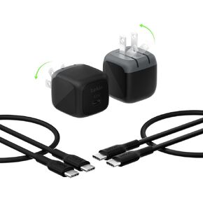 Belkin USB C Charger Block 45W (2 Pack) USB C Cable Included - PD3.1 PPS Fast Charging - Samsung Galaxy S25, S24, S23, S22, Apple iPhone 16, iPhone 15, Google Pixel 9, Nintendo Switch, etc - Black