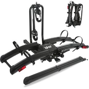 Iron Pro 200lbs EBike Rack with Ramp for 2 E-Bikes, Hitch Bike Rack for Cars SUVs Trucks, Foldable Tilting Bike Rack Platform for Tow Hitch with 2" Receiver, E-Bike Carrier Fits up to 5" Fat Tire