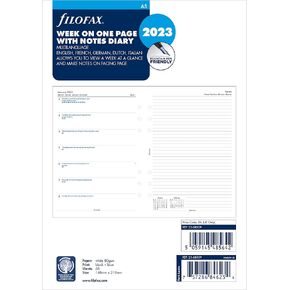 Filofax Calendar Diary Refill, A5 Size, Week on One Page with Notes, White Paper, Multilingual: Five Languages, 2024 (C68509-24) in Kuwait