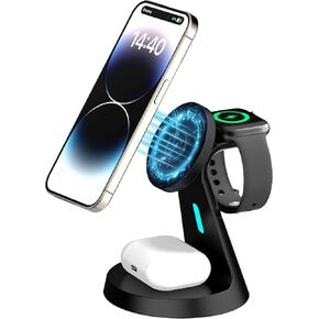 Magnetic Charging Station Dock for Apple Devices,Wireless Charger Stand for iPhone 16/15/14/13/12/11/X/8 Series,iWatch Series, AirPods 2/3/4/Pro
