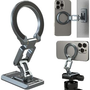Dual Magnetic Phone Grip Stand Holder,Gym Magnetic Stand,Tripod Mount (1/4'' Hole& ARCA-Swiss), Slim&Portable Phone Mount for iPhone 12/13/14/15/16 - Desk/Car/Gym/Golf Cart/Airplane Use