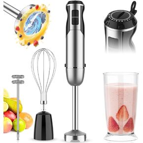 Immersion Blender Handheld 12 Speed Stainless Steel 3 in 1 Electric Whisk Emulsion Blender Handheld for Soup, Smoothie, Puree