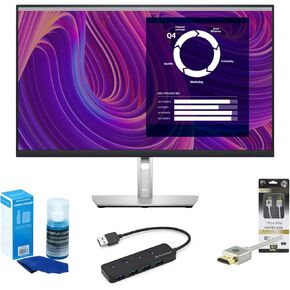 Dell P2723D 27-Inch QHD 1440p LED-Backlit LCD Monitor with IPS Panel and Anti-Glare Coating (Black) Bundle with 4-Port USB 3.0 Hub, HDMI Cable (Silver), and Screen Cleaner (Large Bottle) (4 Items)
