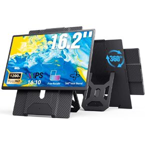 16.2'' Laptop Monitor Extender, 1920 * 1200 USB-C/HDMI with Retractable Stand, Ultra-Slim Laptop Screen HDR Eye Care Computer Display Plug-Play, External Monitor for MAC PC Phone PS4 Switch
