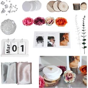 Photo Photography Props Set for Product, Food, Jewelry, Cosmetic & Makeup Photoshoot - Includes Silk Backdrop, Fake Ice Cubes, Stumps, Wood Chips, Decorative Cards