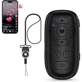 TikTok Scrolling Remote Control for iPhone and Android Smartphones, Bluetooth Page Turner for Kindle App, Camera Photo and Video Clicker for iPhone, and Samsung Neck Strap Included.(Black)