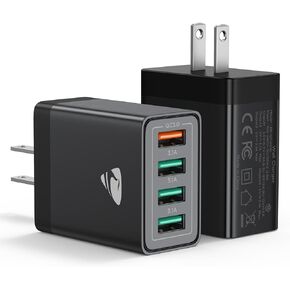 [2-Pack] USB Wall Charger,40W 4-Port USB Charger Block Cube QC 3.0 Power Adapter Plug Fast Charging Block Charging Box Brick for iPhone 16 15 14 13 12 11 Pro Max, Samsung, LG, Moto, Android Phones