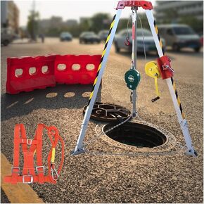 Rescue & Retrieval Tripod with Winch for Confined Space - 1800lbs Capacity, Anti-Falling Down Device & Safety Belt Included
