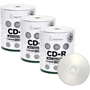 Smart Buy CD-R 300 Pack 700mb 52x Printable Silver Inkjet Blank Recordable Discs, 300 Disc, 300pk